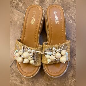 Beaded Woven Tan Slide Sandals